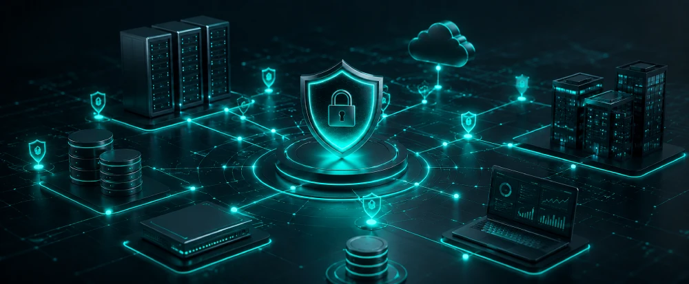 Secure enterprise server infrastructure representing IT security solutions