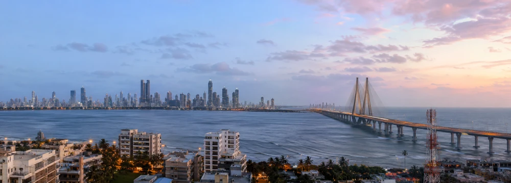 Mumbai skyline and Bandra-Worli Sea Link near the Mumbai head office