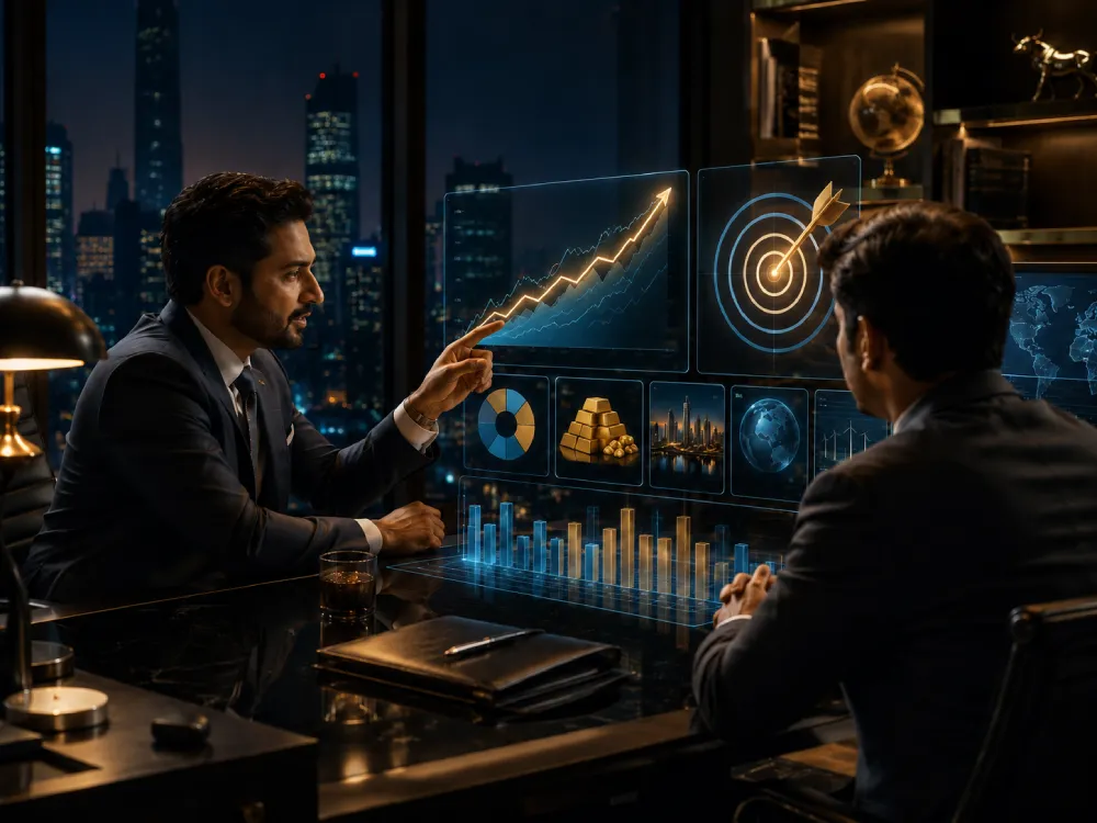 Financial professionals reviewing a portfolio management strategy